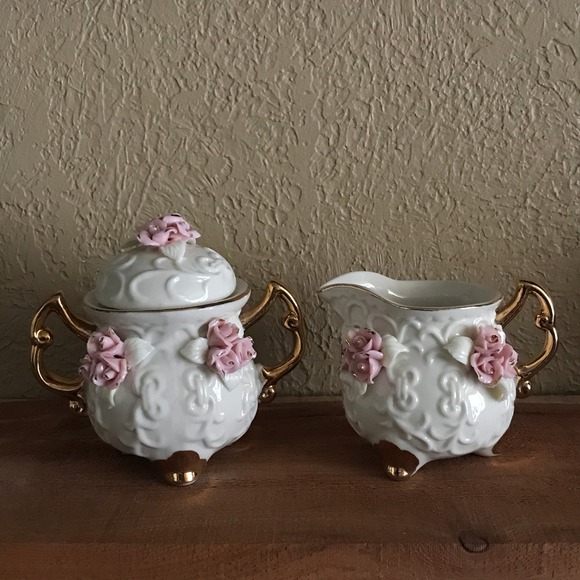 Other - Vintage Cracker Barrel Rose Creamer & Sugar‎ Set Porcelain Giftware
